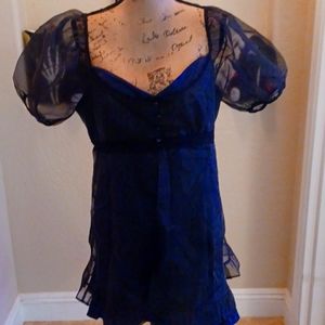 NWT DOLLSKILL XXL DARK GARDENS BABYDOLL DRESS DARK BLUE SLIP BLACK SHEER BODY